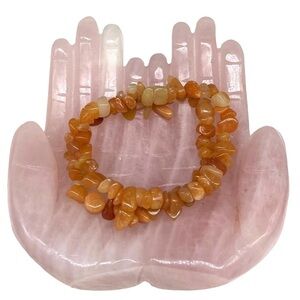 Peach Aventurine Gemstone Chips Beaded Stretch Bracelet Stone Boho Beads Orange